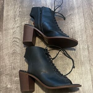 Forever 21 Black Open-Toe Lace-Up Heeled Boots